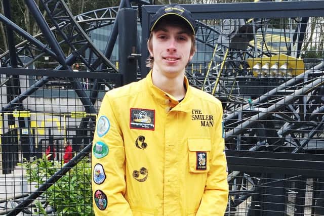 Zac Lowe, 20, who was the first to be on The Smiler ride when it reopened at Alton Towers. Pic: Richard Vernalls/PA Wire