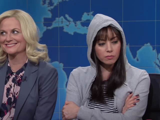 Fans of Parks and Recreation were treated to an impromptu reunion as Amy Poehler joined former castmate Aubrey Plaza during this weekend’s Saturday Night Live (Credit: NBCUniversal)