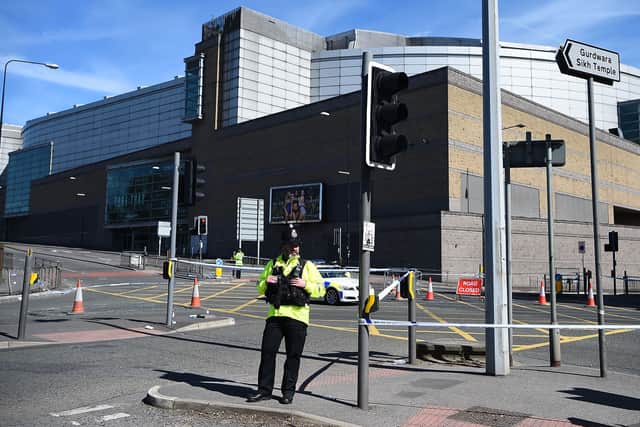 Police on duty outside the Manchester Arena following the terrorist attack there. Photo: Getty Images