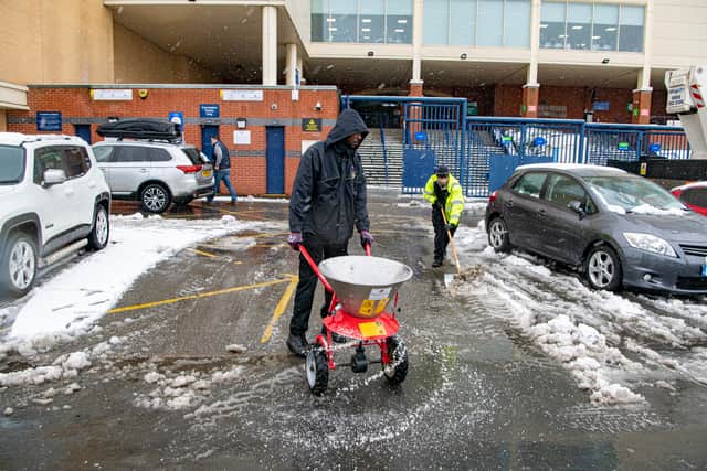 The snow being outside Leeds United’s ground Photograph by Tony Johnson, 10 March 2023 