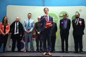 Alistair Strathern gives his victory speech in Mid Bedfordshire. Credit: Getty