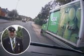 The Asda van after the collision and inset, Erich Modrowics of Hinkley, Leicestershire