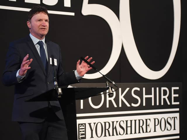 Greg Wright speaking at Ward Hadaway's 2024 Yorkshire Fastest 50 awards in Leeds