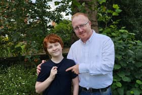 One of the UK's youngest inventor Max Palfrey with his dad