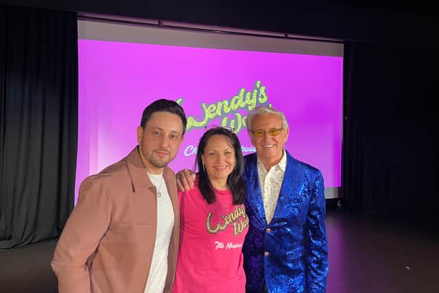 Tony Christie with Max and Karen Restaino at the recording of Check Your Boobs.
