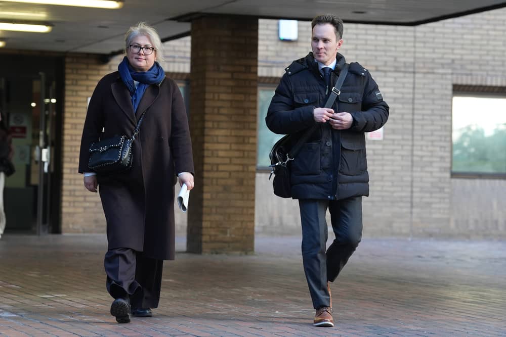Ekaterina Ovsiannikova (left) and Alexei Owsjanikow leaving Southwark Crown Court, south London, where they are charged with breaching sanctions.