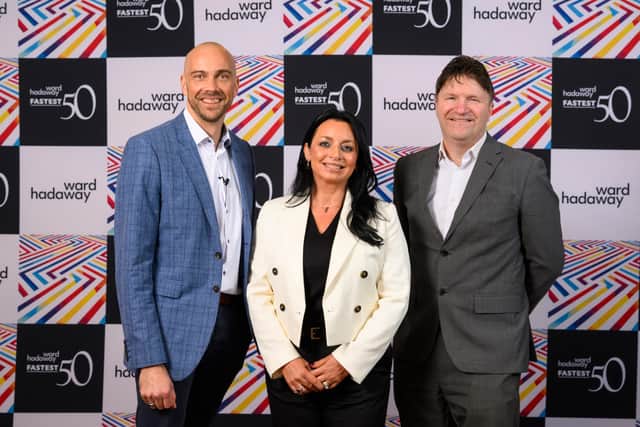 Keynote speaker Mark Roberts, co-founder of Beer Hawk and PerfectDraft,  with Emma Digby, Executive Partner in Ward Hadaway’s Leeds office and The Yorkshire Post Deputy Business Editor Greg Wright.
