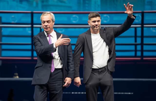 Reform UK leader Nigel Farage with the party's mayoral candidate for Hull and East Yorkshire, Luke Campbell MBE. Credit: Danny Lawson/PA Wire
