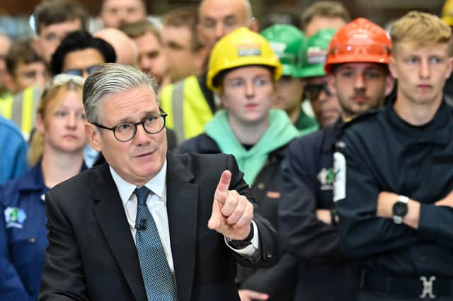 Prime Minister Sir Keir Starmer speaks during a visit to BAE Systems in Govan, Glasgow. Credit: Andy Buchanan/PA Wire