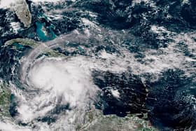 Hurricane Melissa pictured by satellite as it churned northwest through the Caribbean Sea on Monday evening