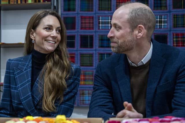 The Prince and Princess of Wales at Radical Weavers, a working handweaving studio and charity where people are taught skills at the loom, where the longest tartan scarf in the world is currently being made. PIC: Lisa Ferguson/The Scotsman