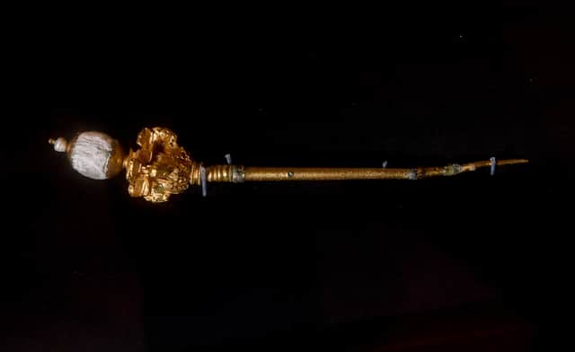 This 2,000-year-old gold hairpin, on display in the exhibition, reflects a theory that Cleopatra may have used one dipped in cobra venom poison — not an asp bite — to end her life.
