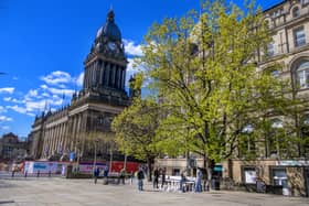 Visitors play chess and enjoy the warm spring weather in  Victoria Square, Leeds close to Leeds Town Hall. 
Photograph by Tony Johnson.  21st April 2026