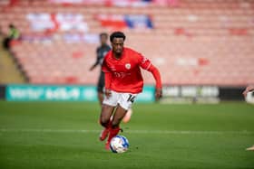 Barnsley v York, FA Cup round 1 at Oakwell Stadium.
Tykes Nathanael Ogbeta. 
Photograph by Tony Johnson.  1st November 2025.