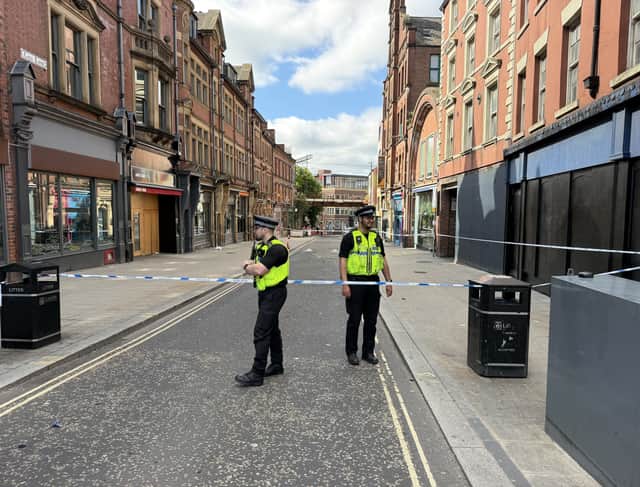 Police cordon on Call Lane in Leeds on May 23