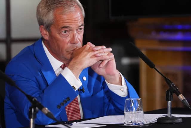Nigel Farage at a Reform UK press conference
