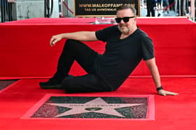Ricky Gervais during the unveiling of his star on the Hollywood Walk of Fame in Hollywood, California, on May 30, 2025.