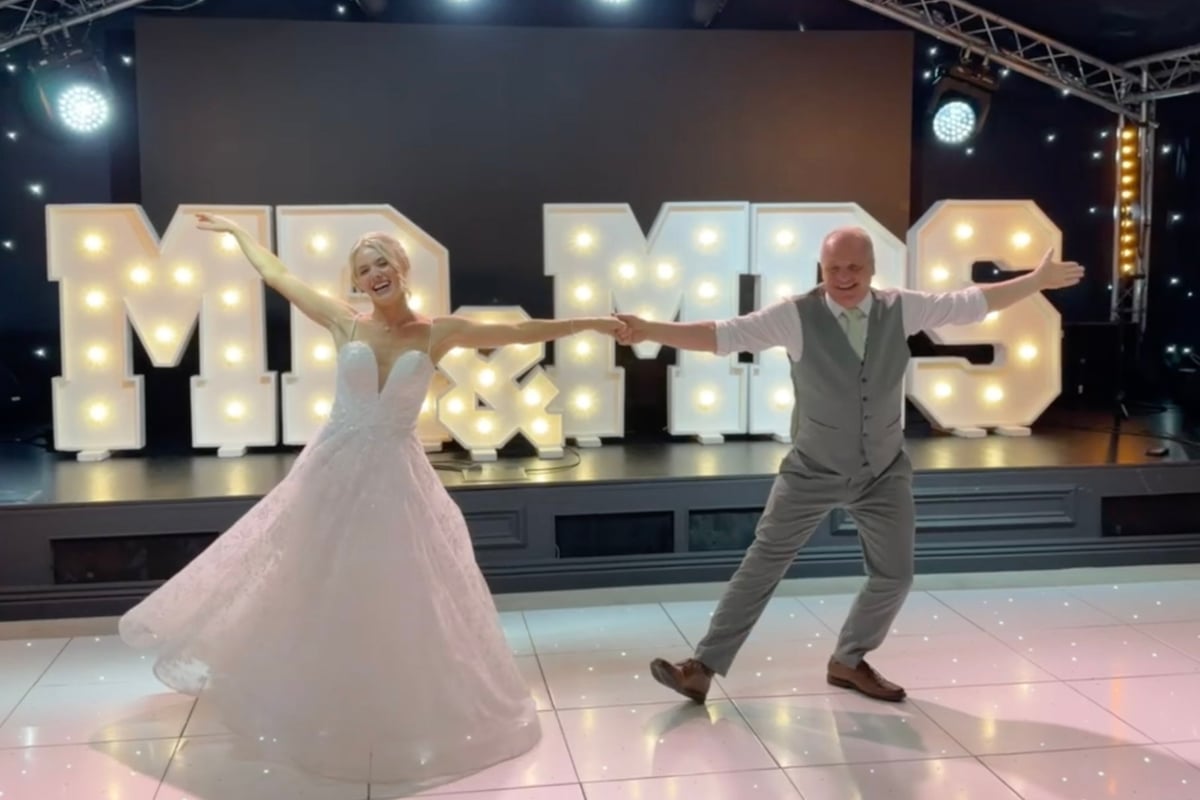 Bride and father steal the show with incredible wedding dance rehearsed 150 miles apart