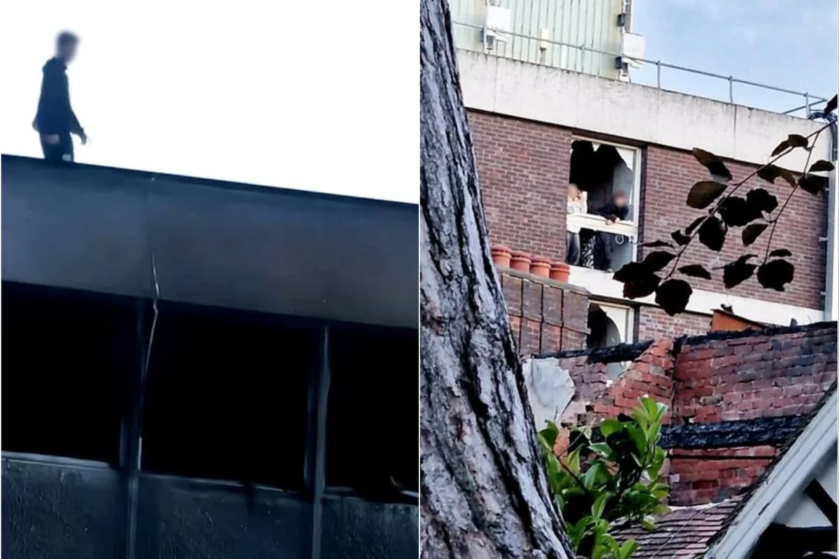 Watch: Shocking footage shows children risking lives on eight-storey NHS building