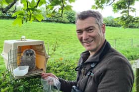 Robert E Fuller with a rescue tawny owl