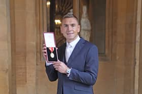 Sir Kevin Sinfield after he was made a Knight Bachelor at an investiture ceremony at Windsor Castle  (Andrew Matthews/PA)
