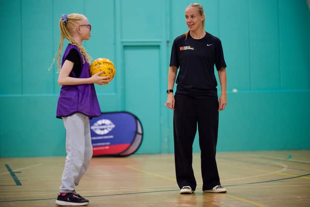 Beth Mead shares her football knowledge at a McDonald’s Fun Football session (McDonald’s Fun Football/PA)