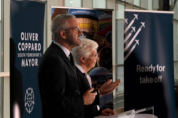 Oliver Coppard and Ros Jones at a press conference announcing a plan to purchase Doncaster Sheffield Airport. Picture: Simon Hulme