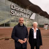 Oliver Coppard and Ros Jones outside Doncaster Sheffield Airport as a new plan for the public sector to buy the site was revealed