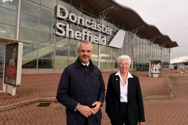 Oliver Coppard and Ros Jones outside Doncaster Sheffield Airport as a new plan for the public sector to buy the site was revealed