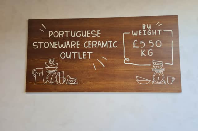 The chain claims to be the UK’s “first and only Portuguese stoneware ceramic outlet priced by weight.”
