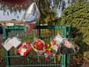 Floral tributes at The Willows for Mrs Booth