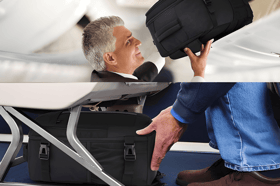 The black 20-litre cabin backpack features multiple storage compartments