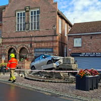 Car demolishes monument in Yorkshire market town crash