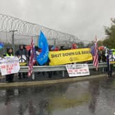 Despite heavy rain and strong winds, campaigners staged a demonstration outside RAF Menwith Hill in North Yorkshire on Sunday (October 25), calling for the closure of the military intelligence base