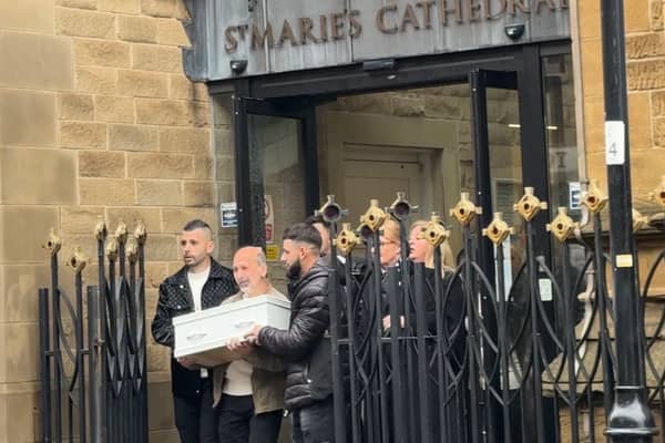 These were the heart-breaking scenes as the casket for Maria Skopova was carried out of the Church