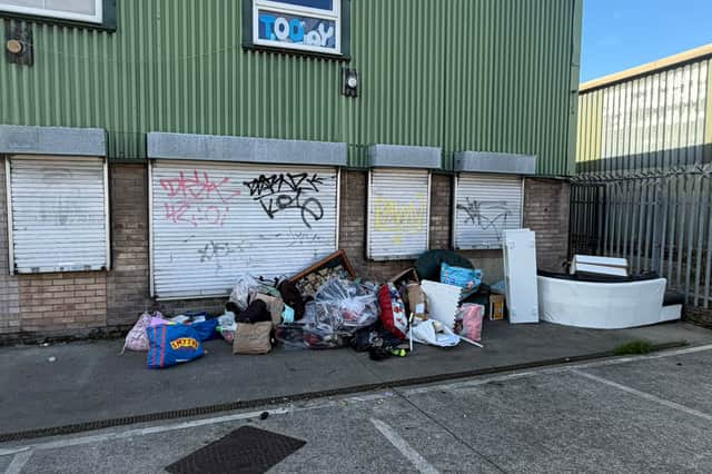 Fly-tipping outside the Oxfam store on Colne Road in Huddersfield