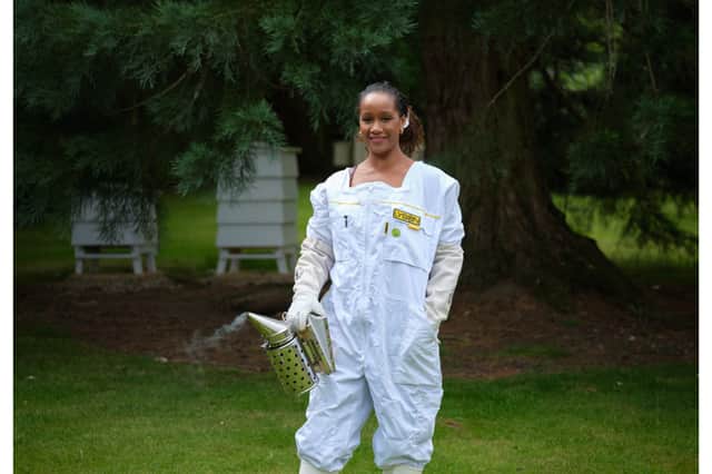 Rachel Scott in her beekeeping costume