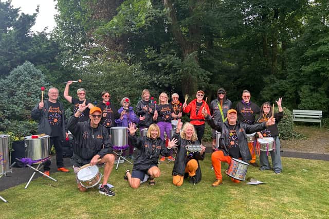 Skipton's Loud Minority Samba Band perform at Threshfield Court care home's summer fair