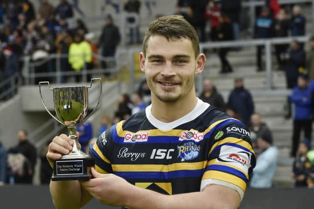 Leeds Rhinos captain Stevie Ward with the Wetherby Whaler Festive Challenge Trophy. Picture: Steve Riding.