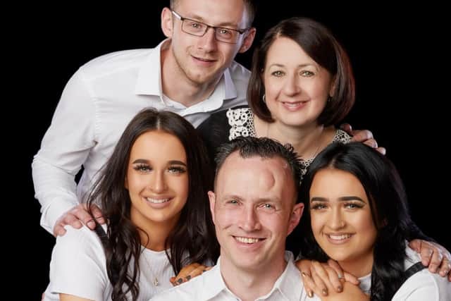 The Birch family: Pictured (Front row left to right) Abbigayle Birch, Karl Birch and Abbigayle's twin sister Kymberley. (Back left to right) Abbigayle's brother Ryan.

Photo: Mark Swinford Photography, Horsforth.