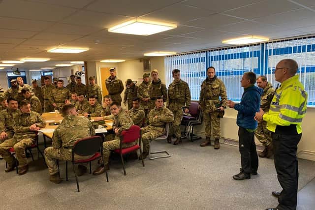 An army briefing in Calderdale ahead of Storm Dennis (Photo: Robin Tuddenham).