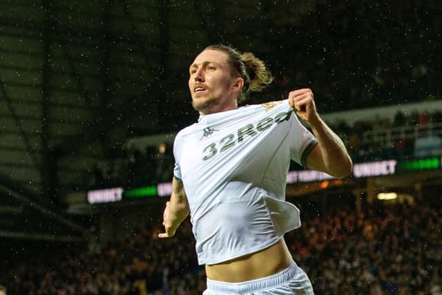 LEADING LIGHT: Luke Ayling celebrates his winning goal. for Leeds United against Bristol City at Elland Road on Saturday.  Picture: Bruce Rollinson