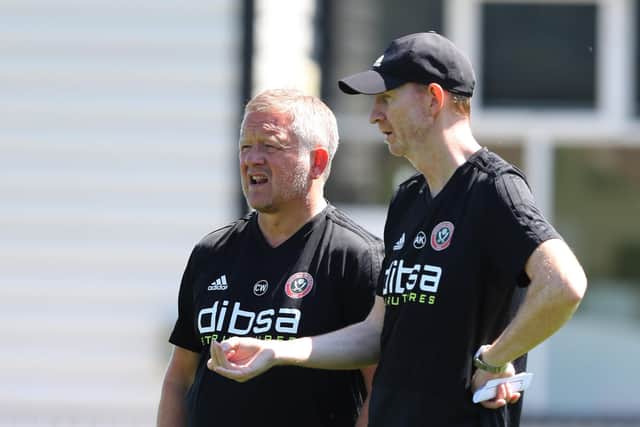 FUTURE PLANS: Sheffield United manager Chris Wilder chats with assistant Alan Knill during a training session. Picture: Simon Bellis/Sportimage