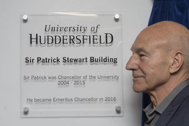 Sir Patrick Stewart, former Chancellor of Huddersfield University returned back to campus in 2016 to unveil a plaque which sees the drama department officially renamed the Sir Patrick Stewart Building. Picture: James Hardisty