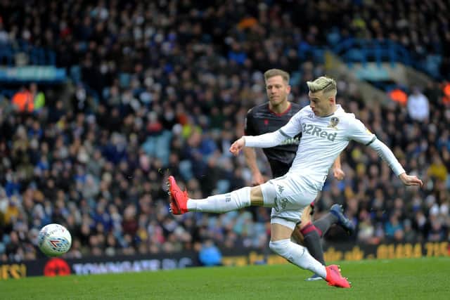 Leeds United's Gjanni Alioski has a shot at goal. PIC: Simon Hulme.
