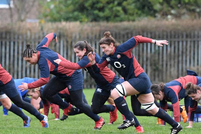 Sarah Hunter trains during an England Women Rugby Media Access day at Loughborough University on February 19, 2020 in Loughborough, England. (Picture: Ross Kinnaird/Getty Images)