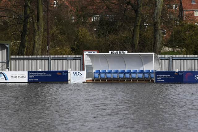 Tadcaster Albion's flooded ground. Picture Jonathan Gawthorpe