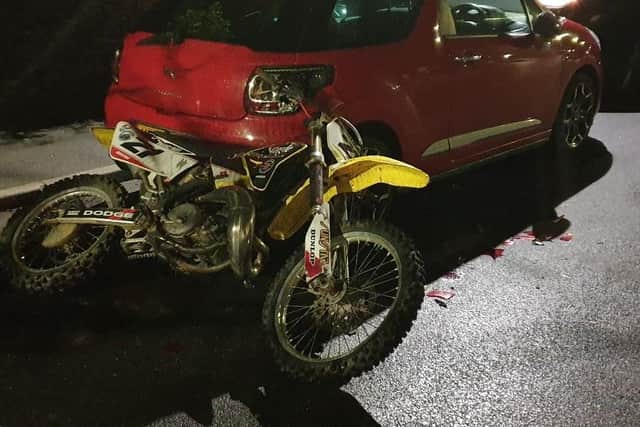 The off-road bike involved in the crash.