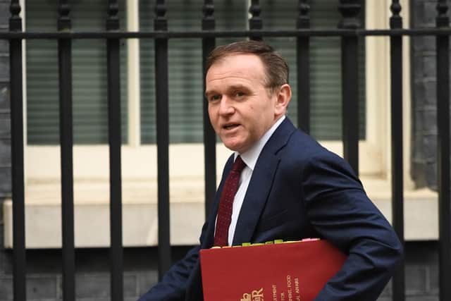George Eustice, the Environment Secretary, arrives in Downing Street for a Cabinet meeting.