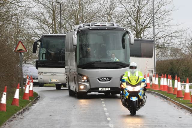 Coaches carrying Coronavirus evacuees arrive at Kents Hill Park Training and Conference Centre, in Milton Keynes, after being repatriated to the UK from the coronavirus-hit city of Wuhan in China.